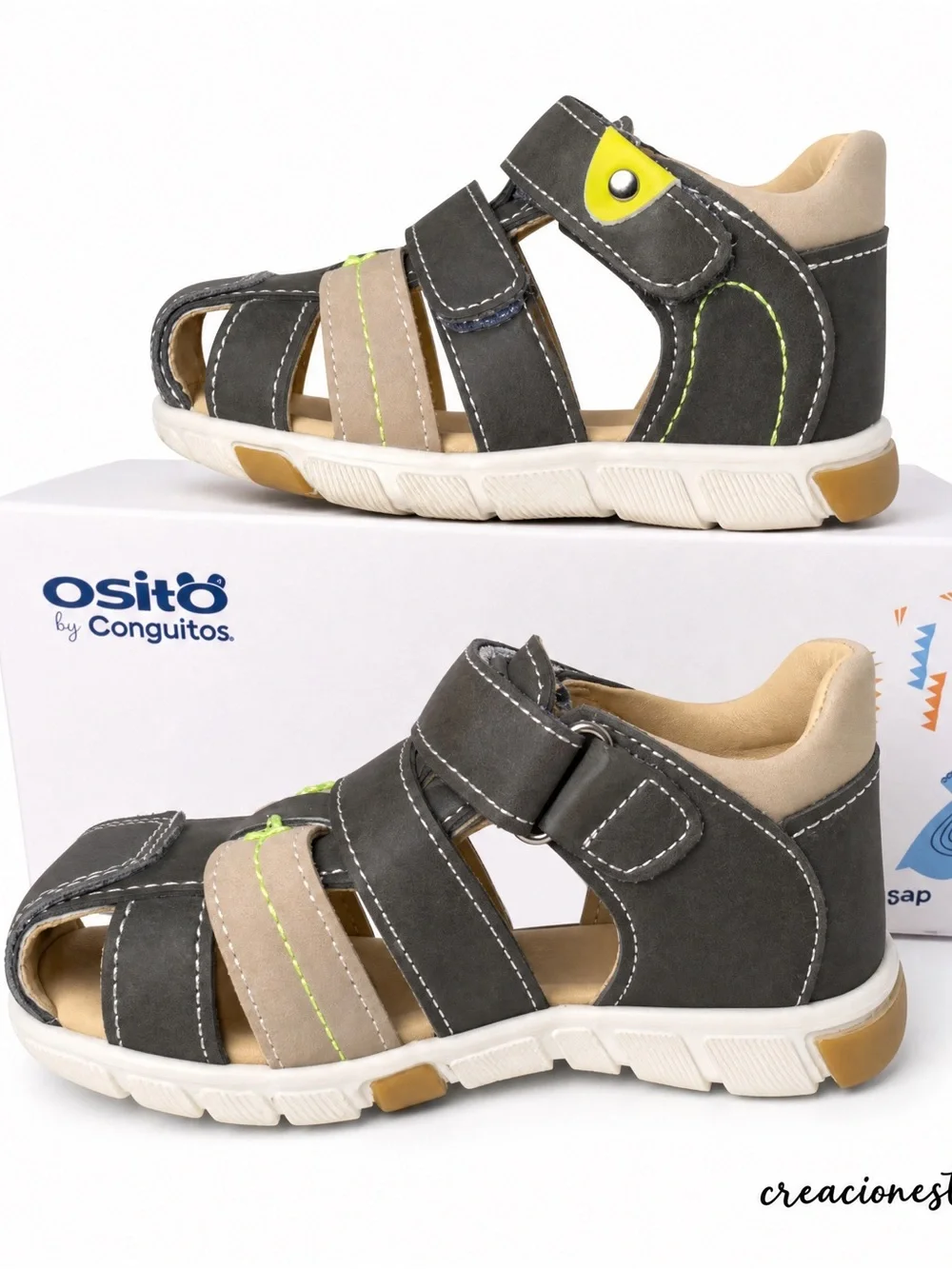 Osito by Conguitos Toddler Boys Leather Sandals Closed Toe Grey Beige Size 7.5US